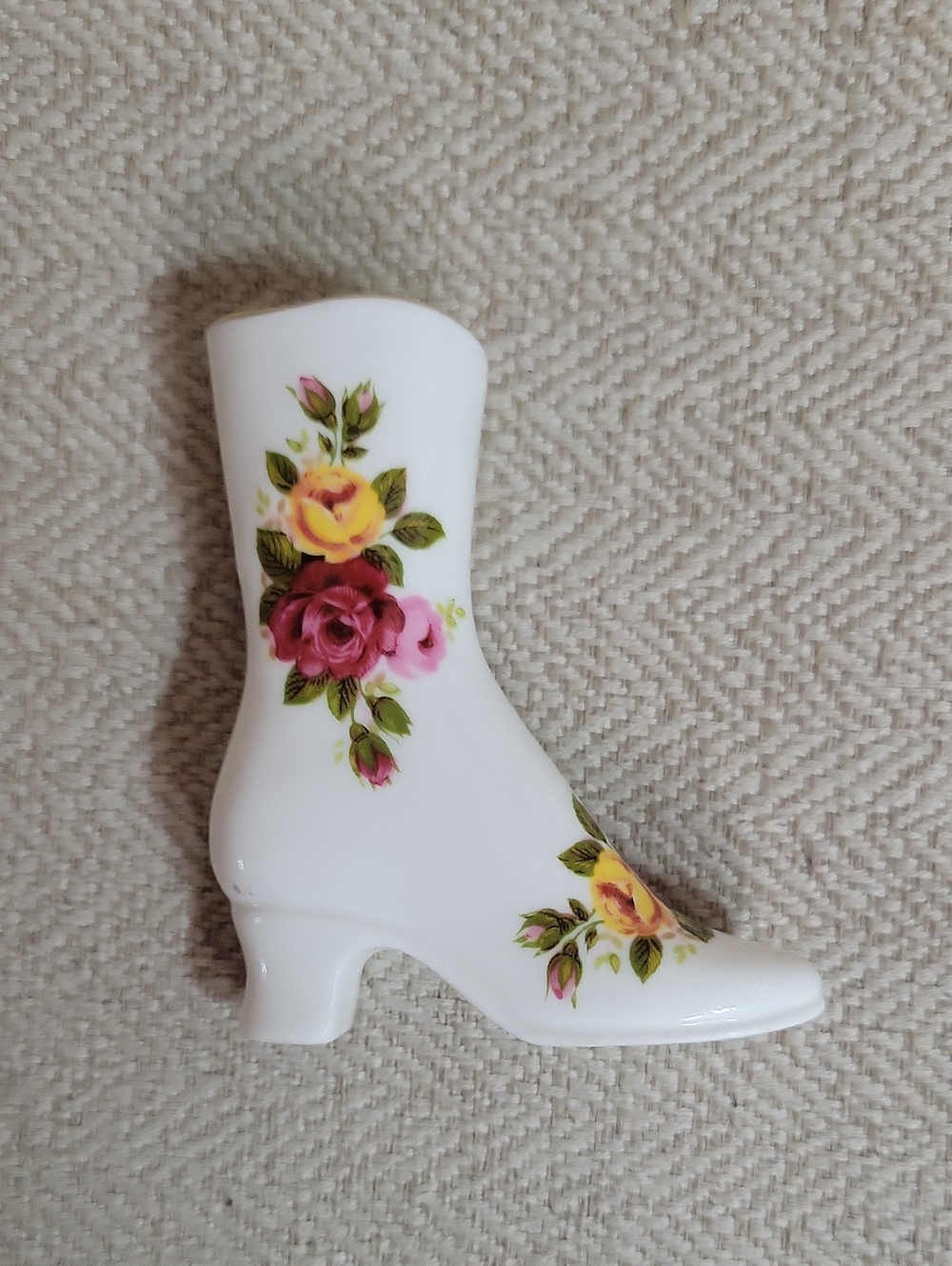 Vintage Cottage Rose Fine Bone China Miniature Boot Bud Vase